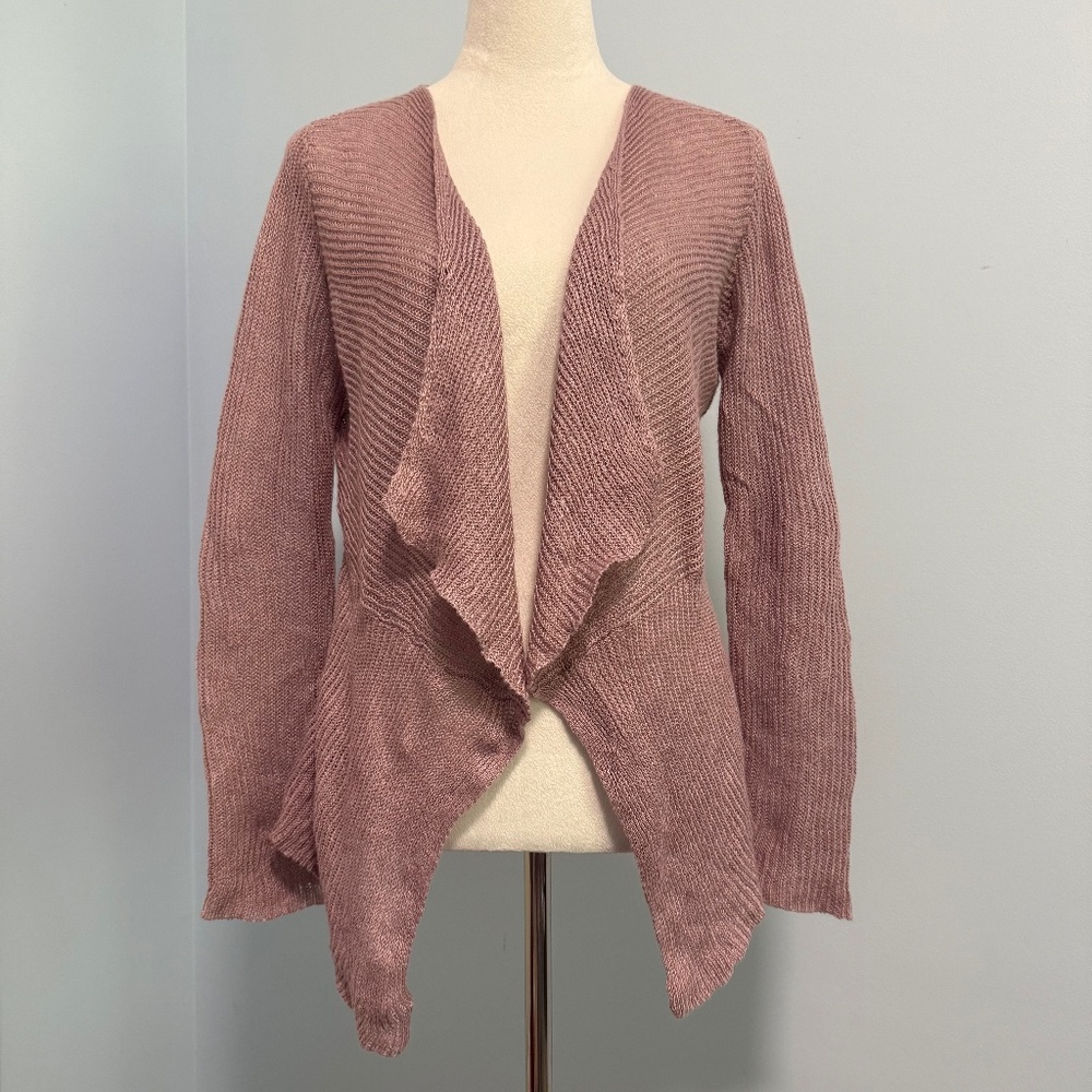 Eileen Fisher Linen/cotton Purple‎ Cascading Front Cardigan Loose Knit Sweater S